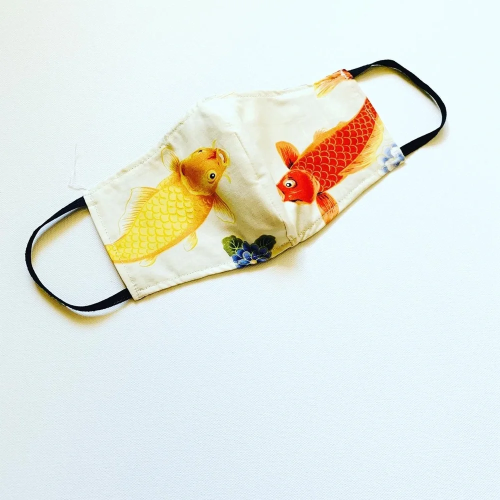 NEW Handmade Koi Fish Print Face Mask in Beige
